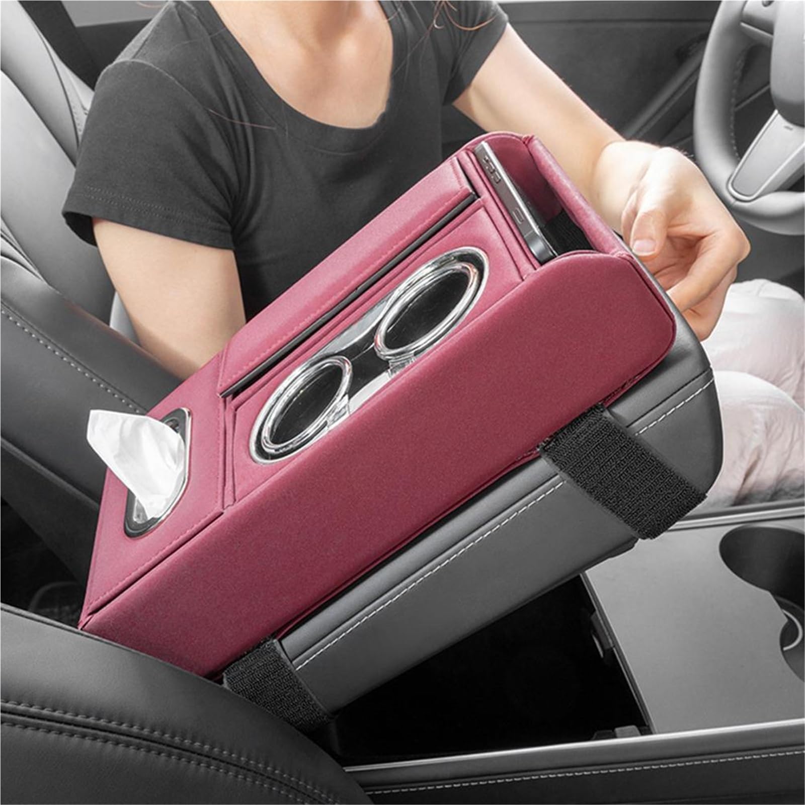 Middenconsole-pad Organizer Konsoli Środkowej Wodoodporny Organizer Ze Skóry PU Organizer Do Przechowywania W Konsoli Środkowej Podkładka Podwyższająca Do Schowka(Black)