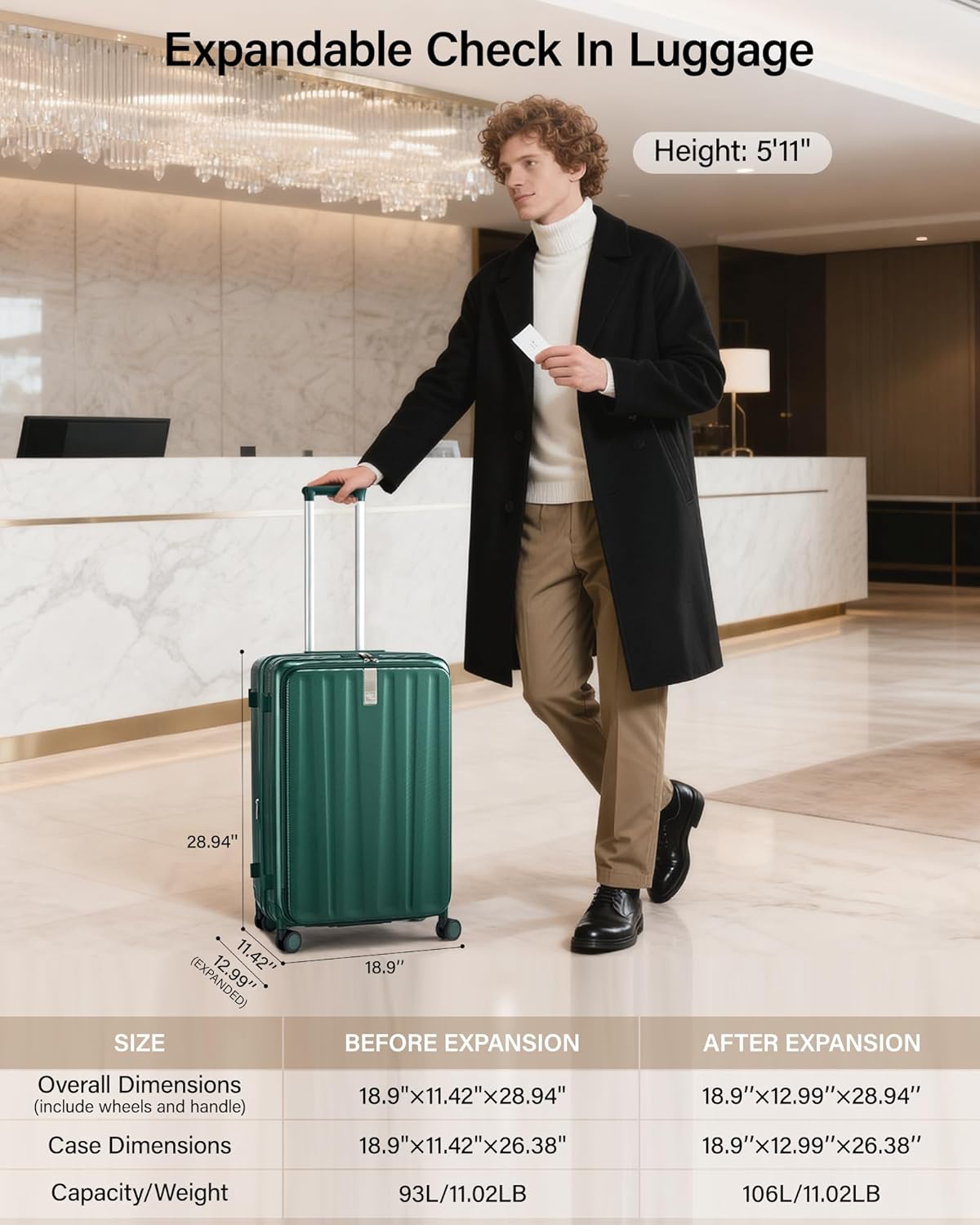 Hanke 26 Inch Expandable Luggage Top Opening Checked Bag Luggage Hard Shell Suitcases with Wheels Lightweight Travel Luggage Heavy Duty Luggage Suitcase with Lock for Woman Men-Blackish Green - Image 2