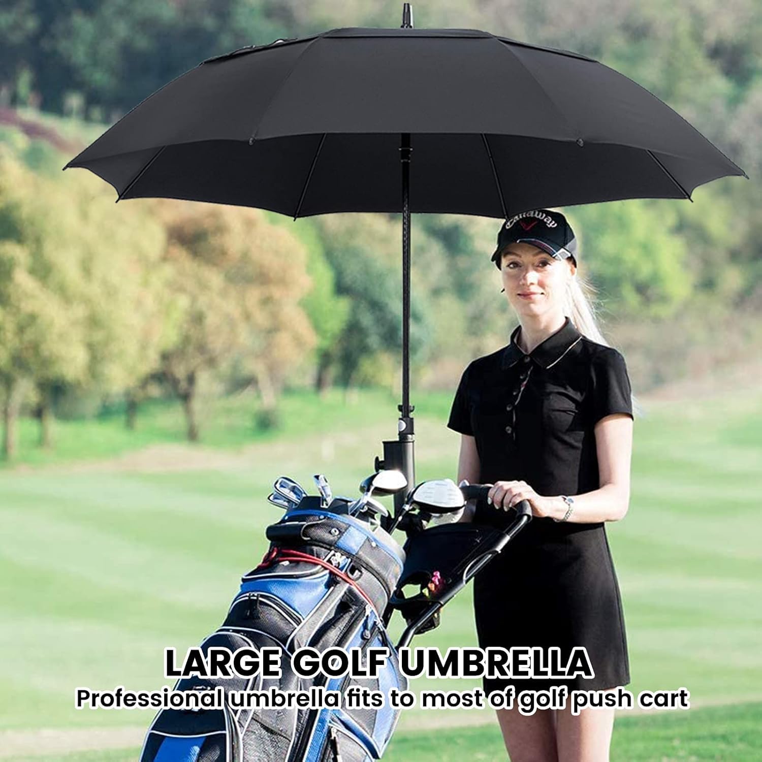 NINEMAX Parapluie de Golf Résistant au Vent 137cm,Grand Parapluies Surdimensionnés a Ouverture Automatique,Double Canopée pour la Voyages,Golf（Noir）