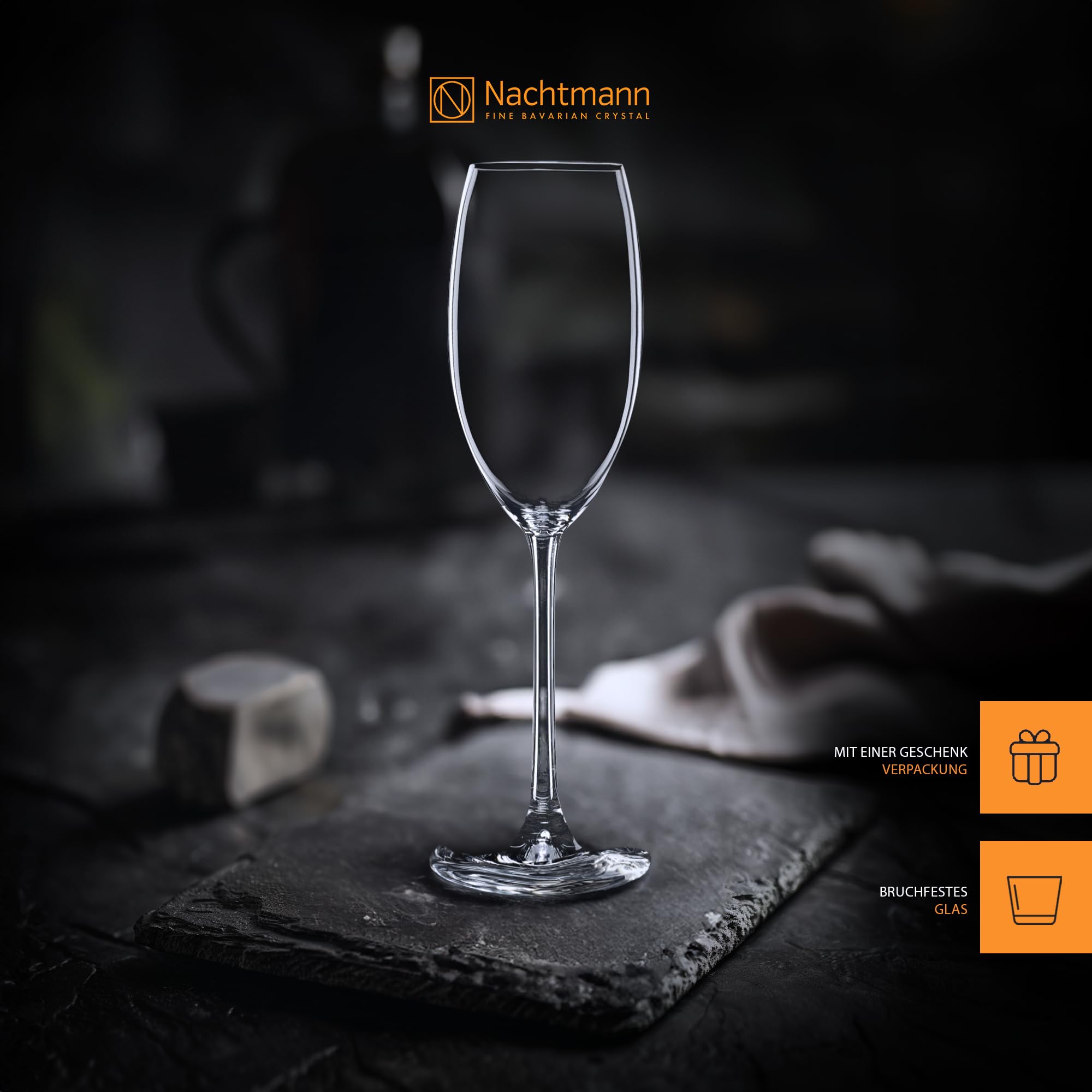Nachtmann Vivendi Crystal Champagne Flute Glass Set, 272ml/7cm, Set of 4, Clear 2