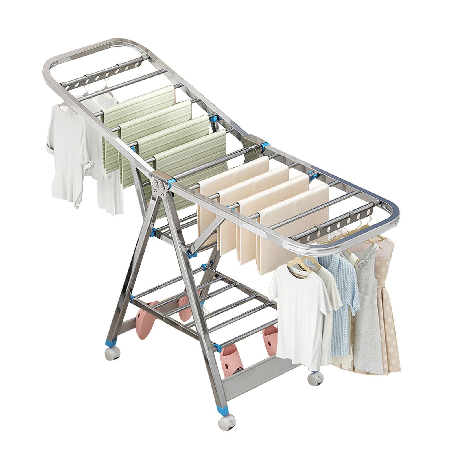 Tendedero de Ropa MóVil, Tendedero de Interior de Pie, Estante de Secado de Ropa Plegable, Tendedero de Ropa Exterior para Balcon con Ruedas (180cm/71in)