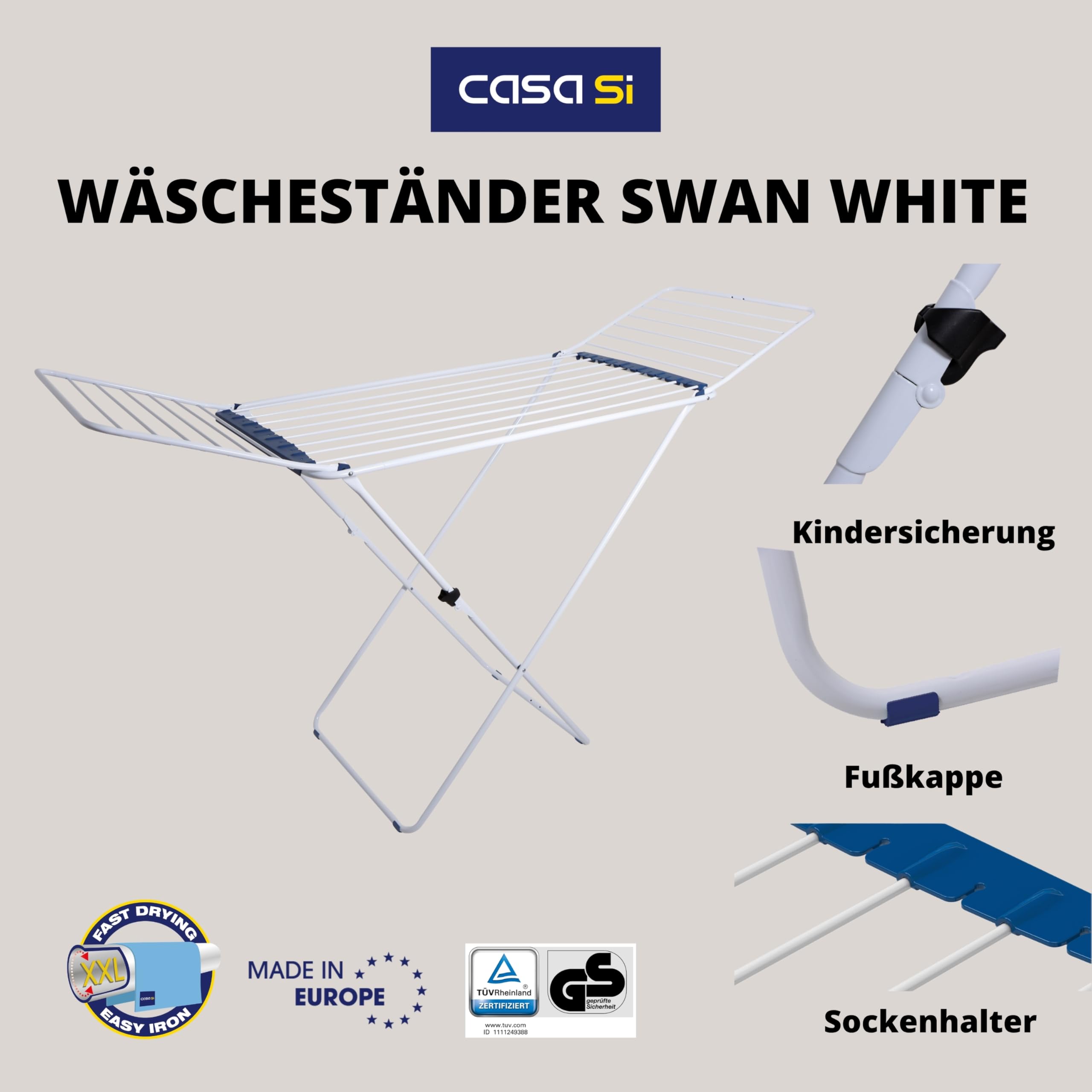 HEYDRY® SWAN White Bundle – Wäscheständer + Luftzirkulations-Trockner (kein Heizgerät) im Set – schneller Wäsche trocknen ohne Trockner, leise & energieeffizient, schonend