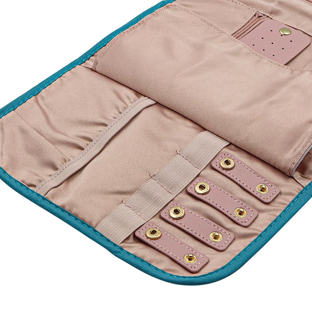 Rollos de Joyas para Viajes Organizador de Joyas de Viaje Plegable Estuche de Almacenamiento Bolsa para Anillos Pendientes Collares Pulseras (Verde)