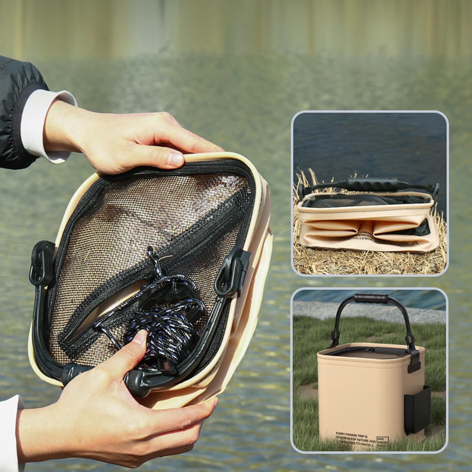 Secchio per pesci pieghevole multifunzionale - Secchio impermeabile | Contenitore pieghevole per esche vive | Coperchio per pesca | D'acqua in campeggio
