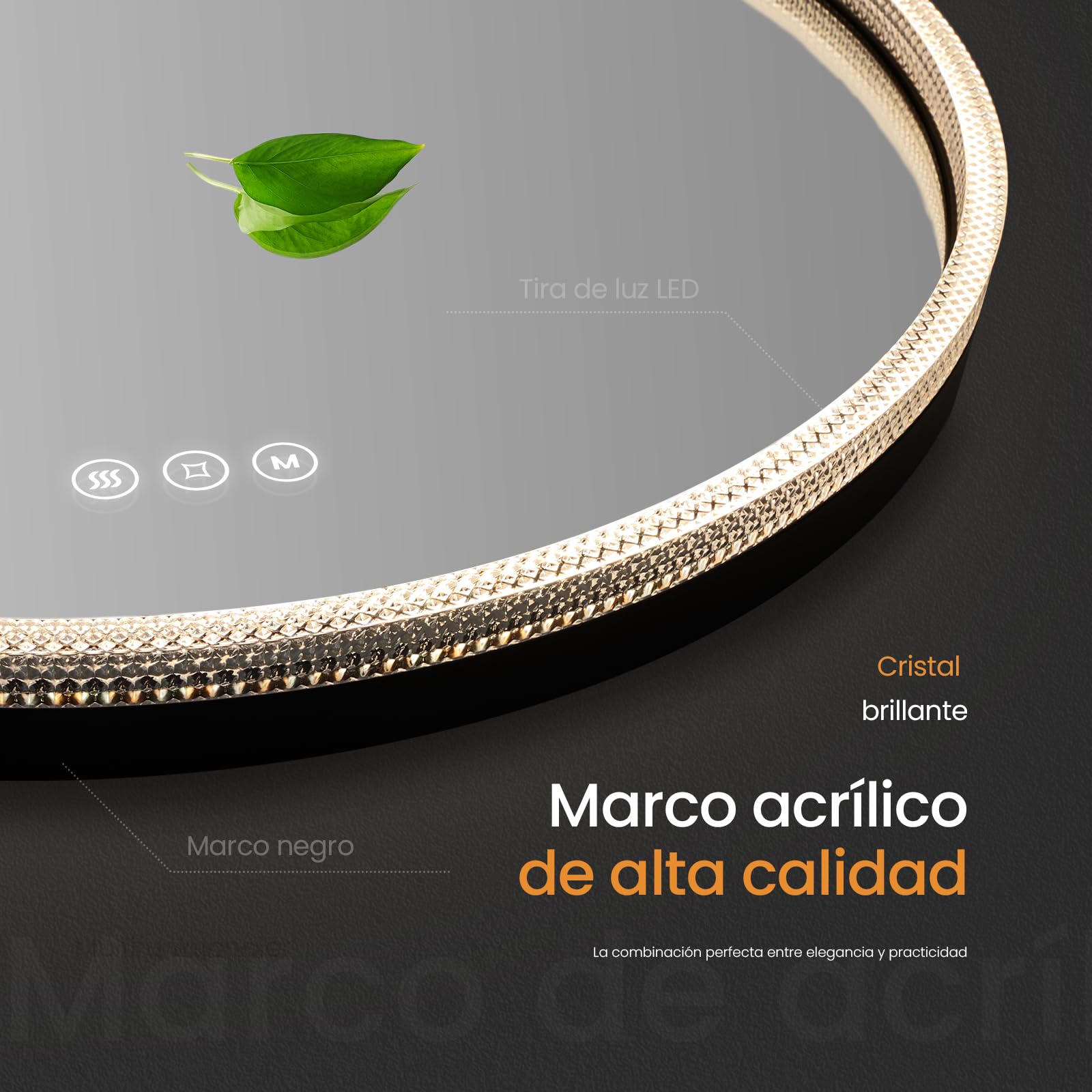EMKE Espejo Baño con Luz Redondo 60 cm, Antivaho, Espejo LED con Interruptor Táctil, 3 Tonos de Luz Regulables, Marco Negro, IP44, Bajo Consumo,Espejo de Baño