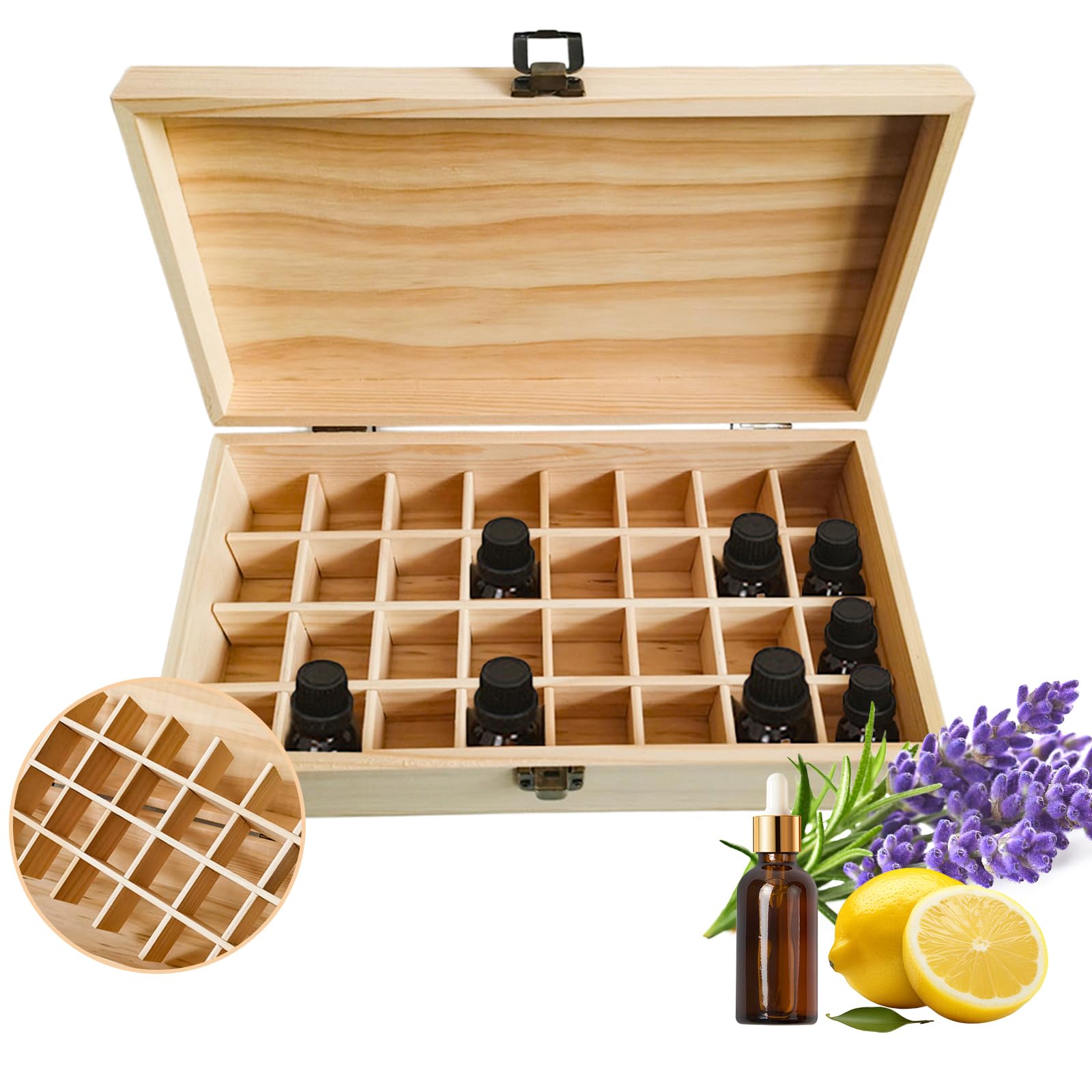 RoseFlower 32 Bottles Durable Wooden Essential Oil Storage Box for 5-15ml