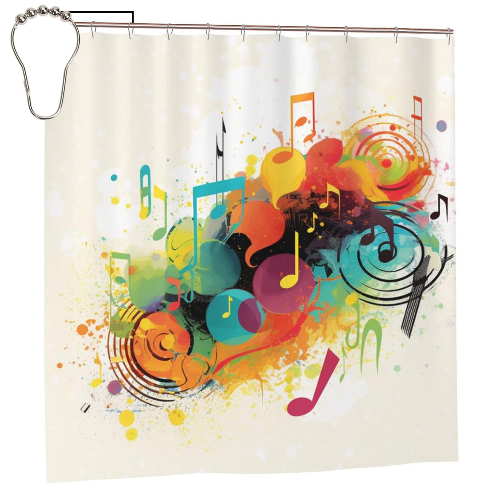 FodPand Abstract Music Themed Shower Curtain 70"x70" Waterproof Long Bathroom Curtain Heavy Duty Thick Cloth Bath Curtain Set with Hooks, Modern Abstract Art Pattern Bathroom Shower Curtains