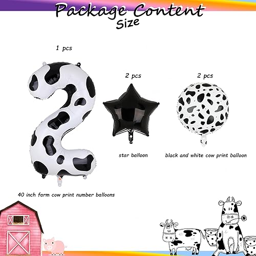 Miniatura 2 de Globo de 40 pulgadas con estampado de vaca con número 2 globos blancos con estampado de vaca para niños, moo moo, soy dos, 2 cumpleaños, temática de