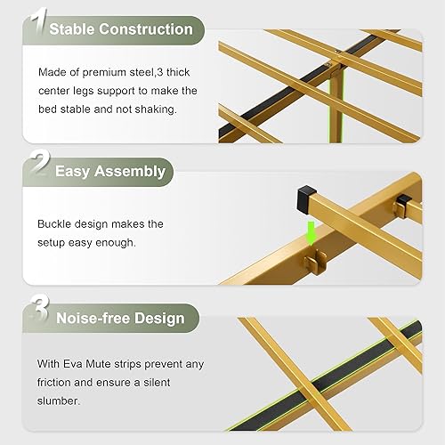 Miniatura 14 de Base de cama de cuero tamaño matrimonial con estación de carga rápida, camas de plataforma de metal con cabecera y estribo tapizados, espacio de