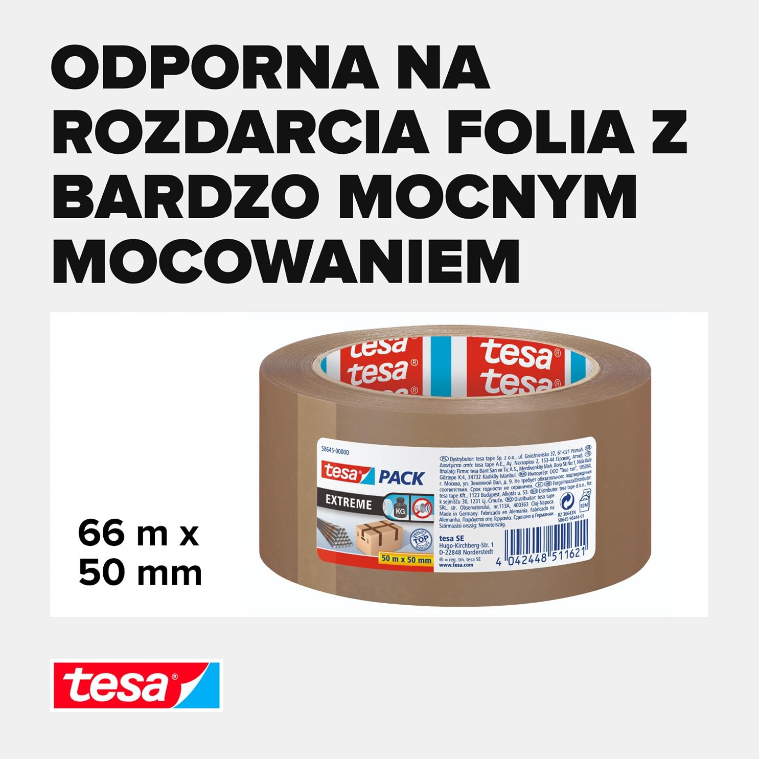 Tesa Extreme 58645 Taśma do Pakowania, Brązowy, 50 m x 50 mm