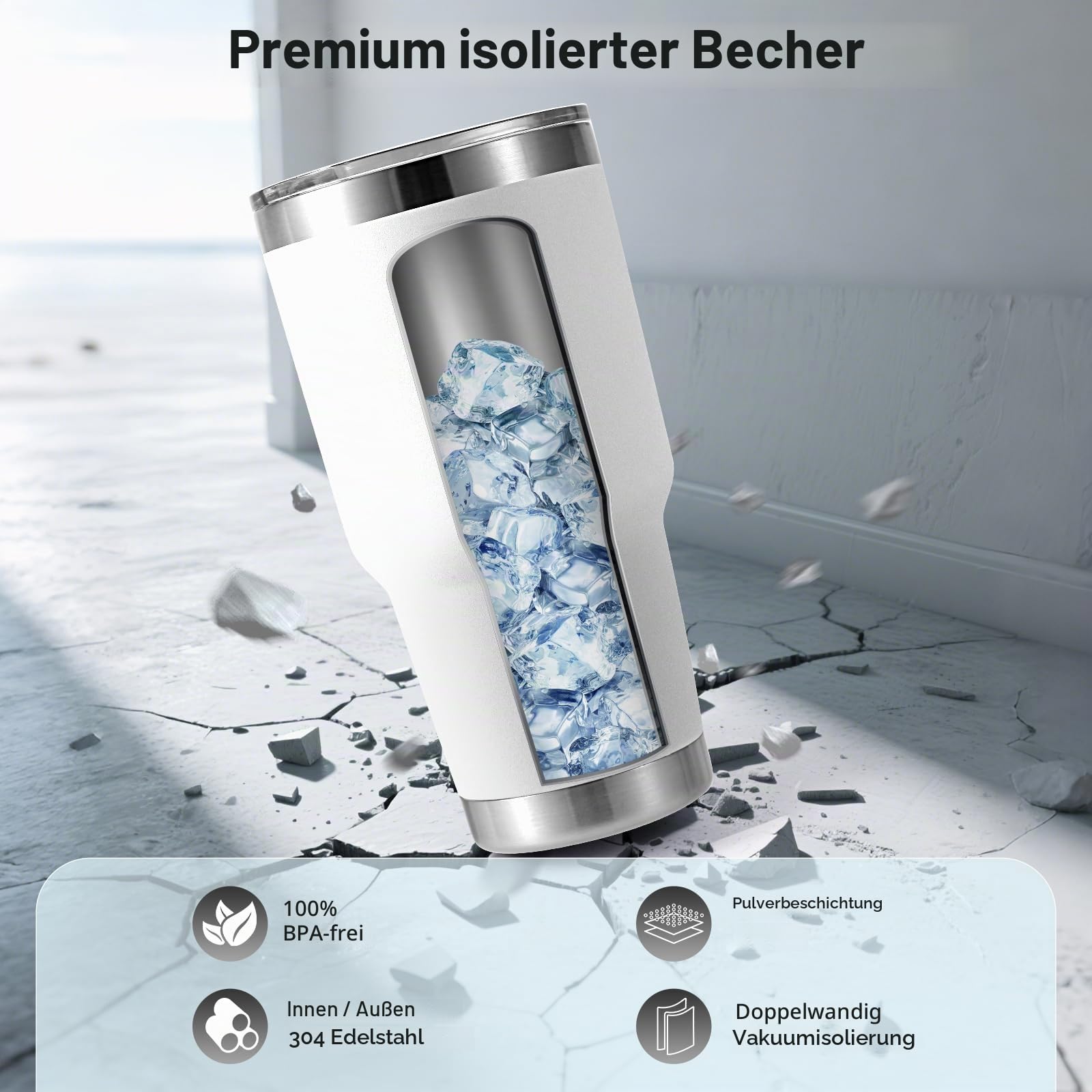 Volhoply 900ml Isolierbecher mit Deckel & Strohhalm 8er-Pack, Doppelwandige Reise-Kaffeetassen für Heiß-/Kaltgetränke, Passt in Auto-Cupholder, BPA-frei（Mehrfarbig,8