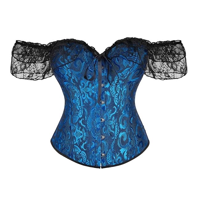 HIONJIN Women Adjustable Bodice Clothing Short Sleeve Corset Solid Color Tie-up Boat Neck Close-fitting Crop Tops Cropped M