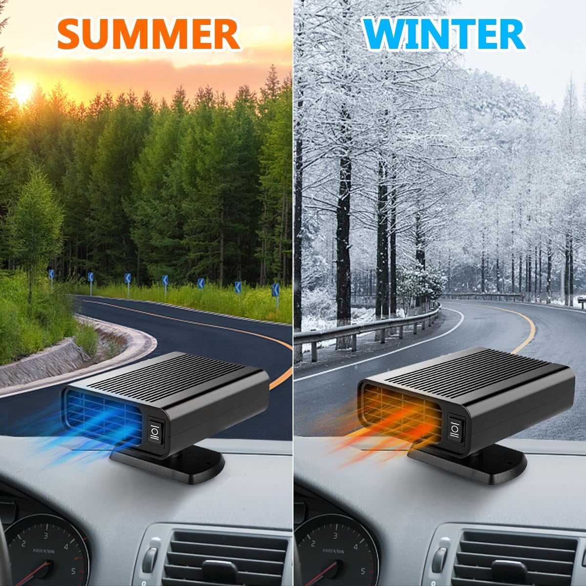 Riscaldamento per auto, 2 in 1, termoventilatore per auto, 12 V, 200 W, girevole a 360°, scongelatore per auto, riscaldamento rapido per parabrezza, riscaldamento rapido (nero)