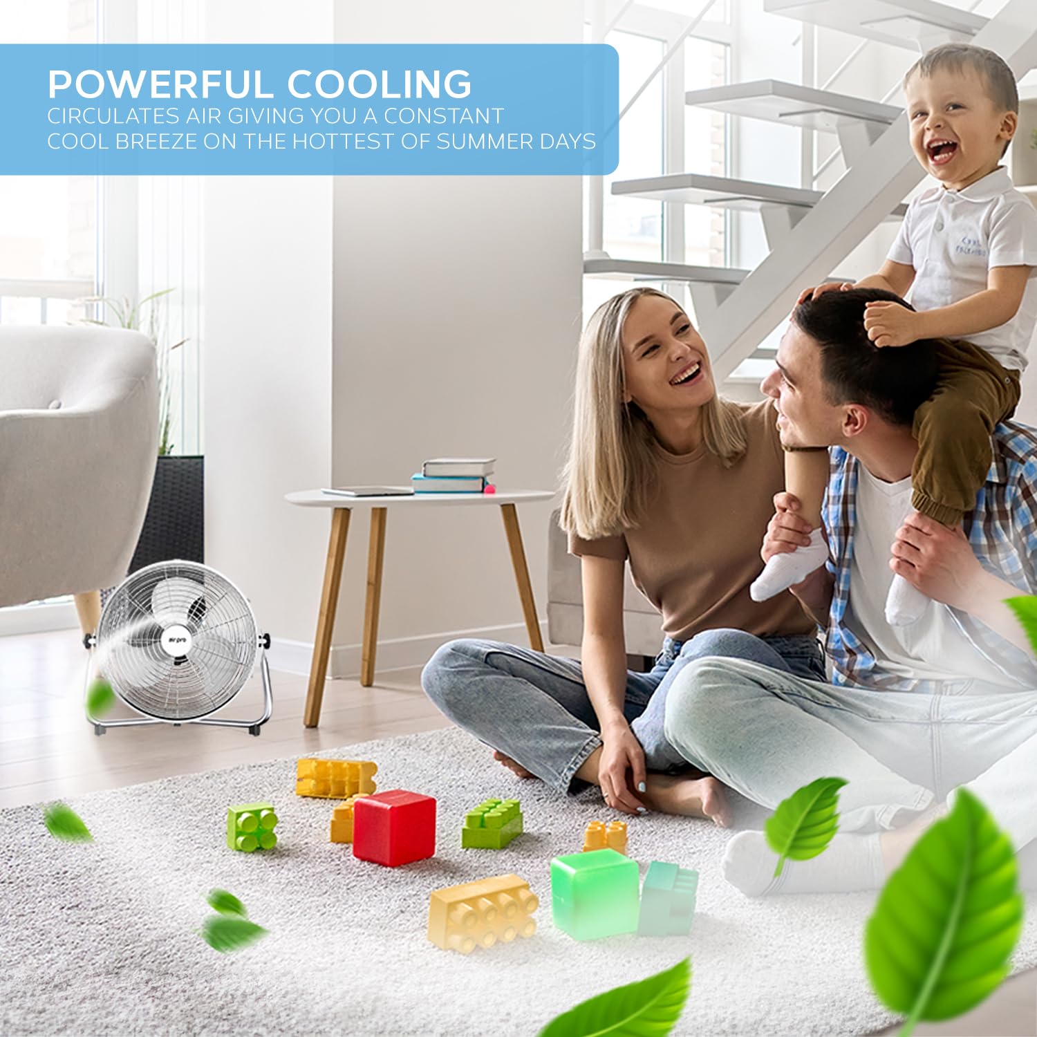 Air Pro 14" Floor Fan - Powerful Air Cooling & Circulating Fan with 3 Speed Setting & Adjustable Tilt - Indoor Home, Office, Gym Fan Quiet Portable Electric Fan with Metal Blade & Body 1.6m Long Cable