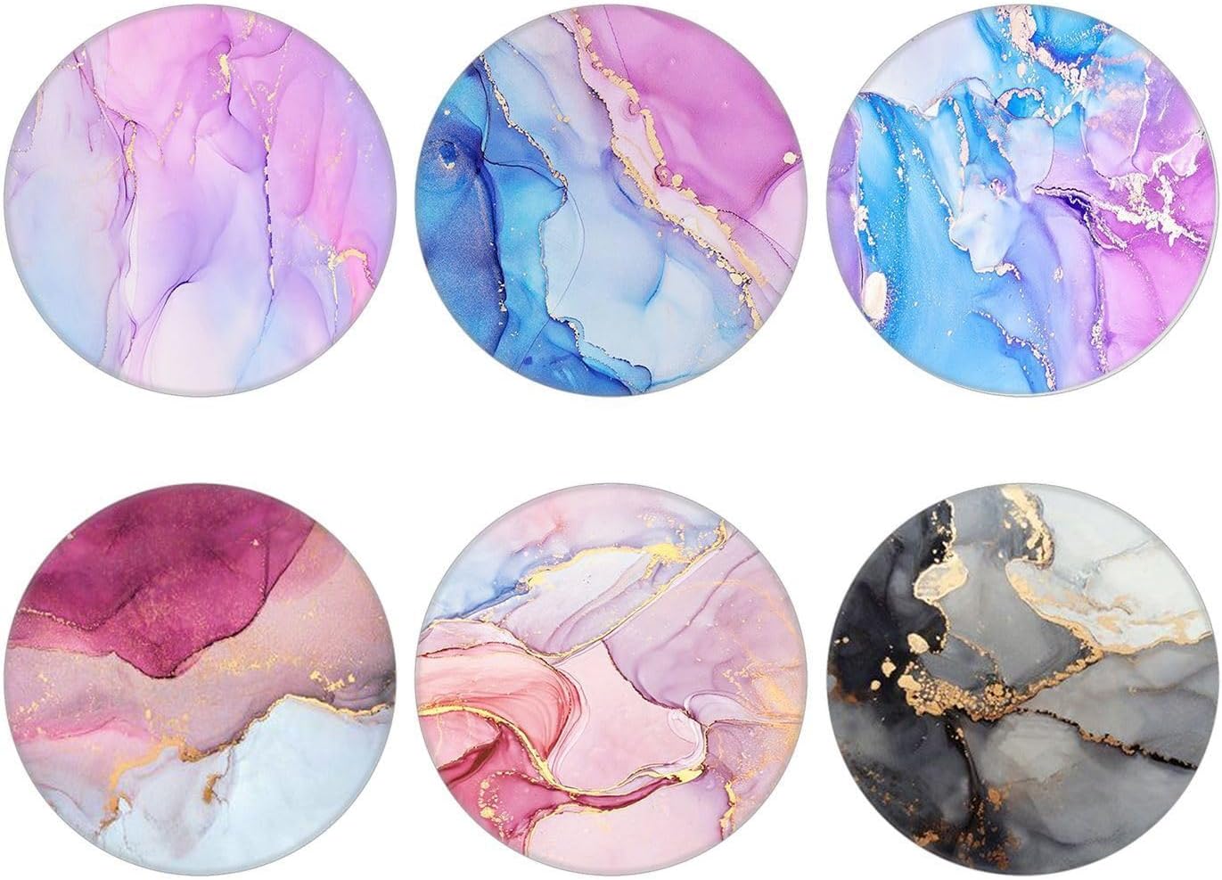 (6 Pack) Collapsible Cell Phone Grip for Smartphones,Expanding Cellphone Holder for Phone - Pink Purple Gray Marble