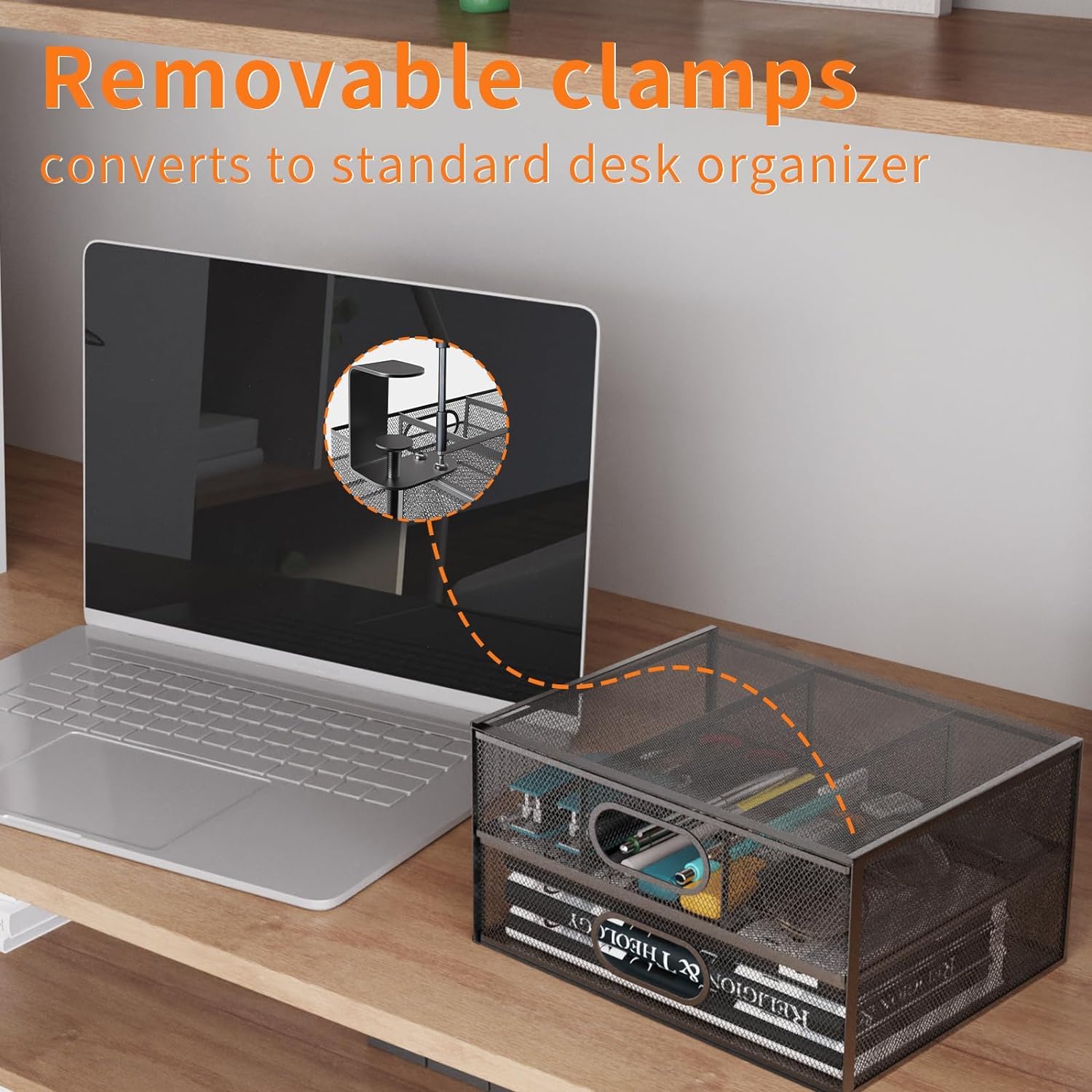 Lingusta Under Desk Drawer Organizer No Drilling Under Desk Storage Drawer 2 Slide Out Drawer Clamp On Under Desk Management Drawer Organizer Suitable for Home and Office