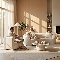 Vista 9 de Juego de 2 sofás curvos, modernos sofás de sala de estar, sofás integrales, sofás de 3 plazas + silla giratoria de 360 grados con respaldo curvado