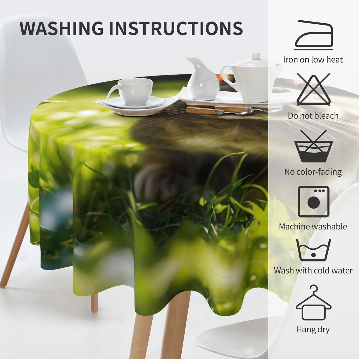 Bunny Rabbits Print Wrinkle Free Dining Table Cover for Birthday Party Farmhouse Tablecloths Up to 60 x 60 Inches