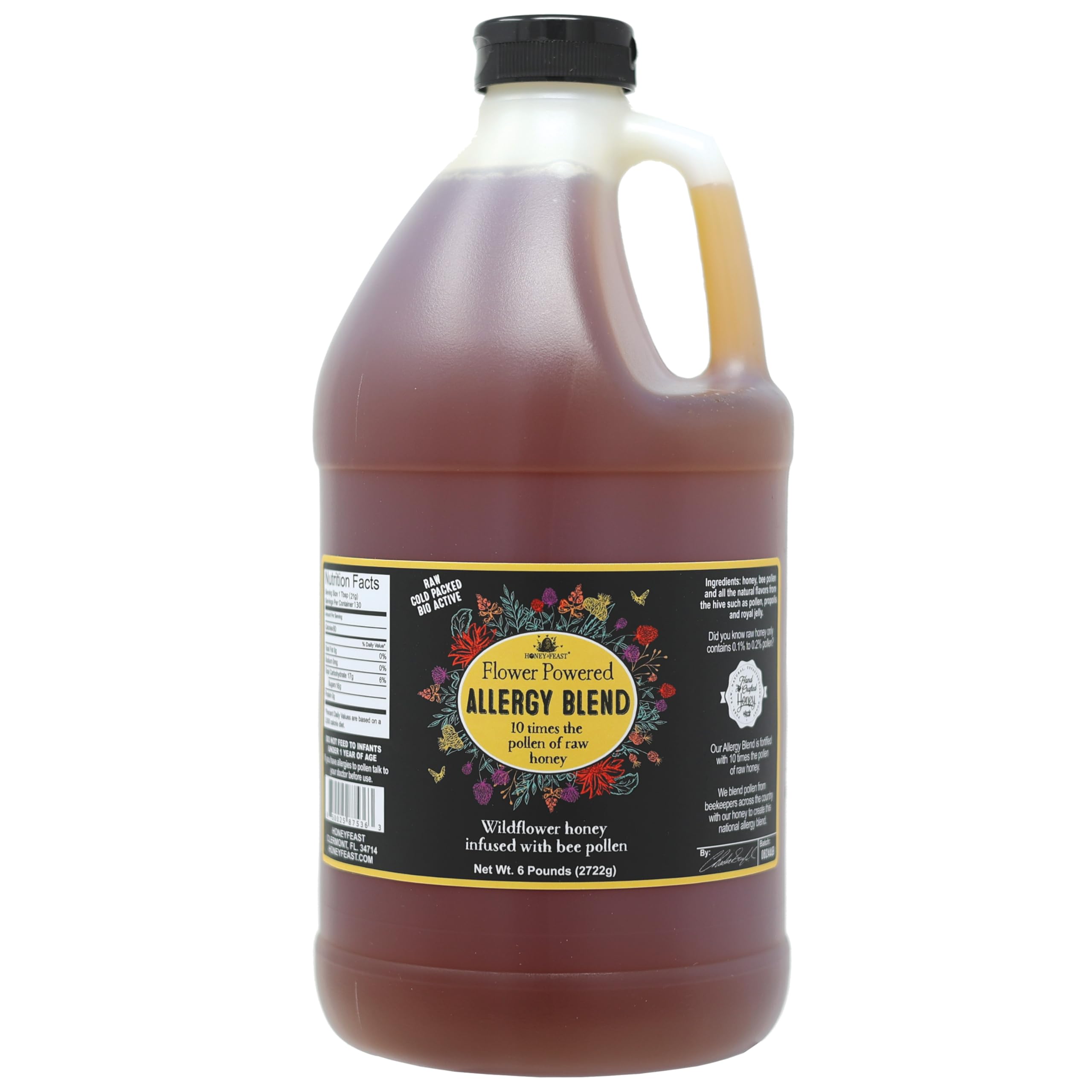 HONEY FEAST 6 Pounds Bulk Allergy Blend Honey - Vast American, Florida Crafted, Raw & Unfiltered, High Pollen Content, Directly from Central Florida Beekeepers