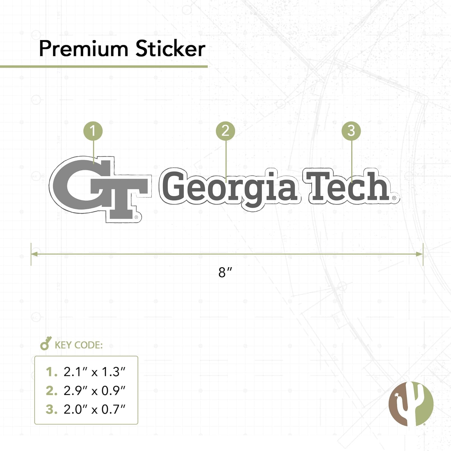 Desert Cactus Georgia Tech Sticker Yellowjackets Name Logo Vinyl Decal Laptop Water Bottle Car Scrapbook (8 Inch Sticker)
