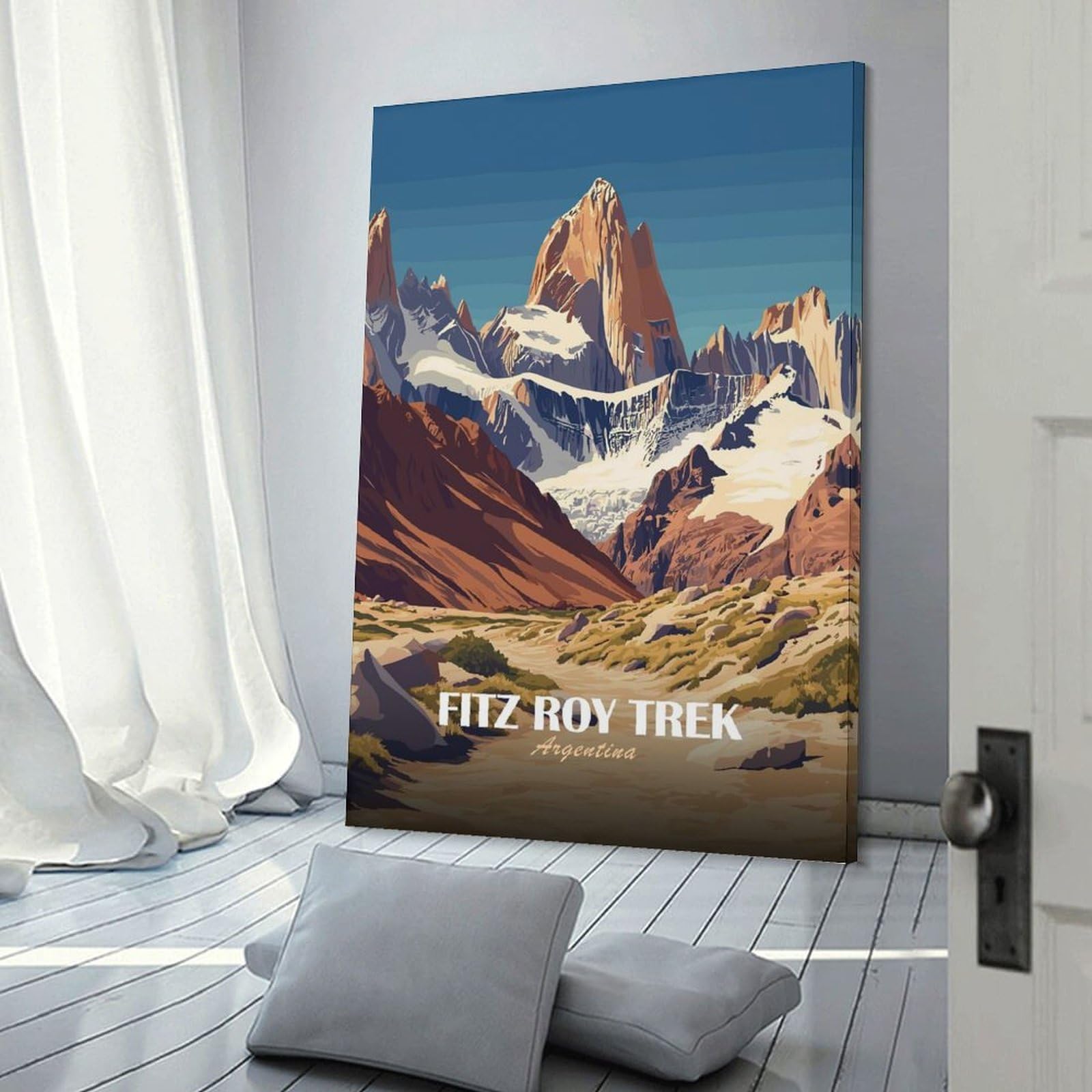 Junmoney Frame-Style-16-1 Home Decor Wall Art Fitz Roy Trek, Argentina Landscape, 24X36inch(60X90cm), For Hallway, Bedroom Or Modern Interiors, Gift Idea For Housewarming And Birthdays