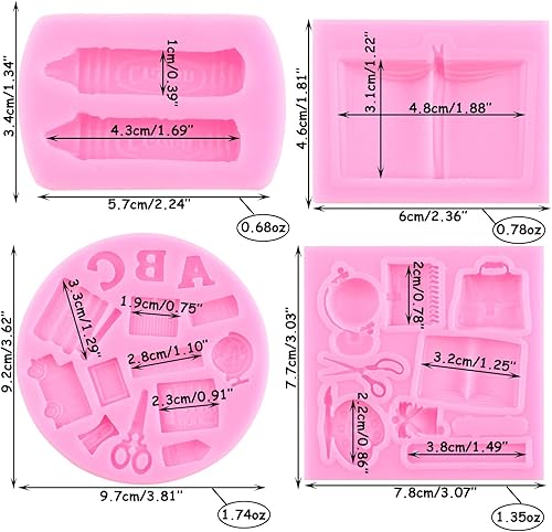 Miniatura 3 de Mujiang Moldes de silicona para el regreso a clases, bolsa escolar, crayón, tijera, paleta de dibujo, regla, molde de fondant para cupcakes,