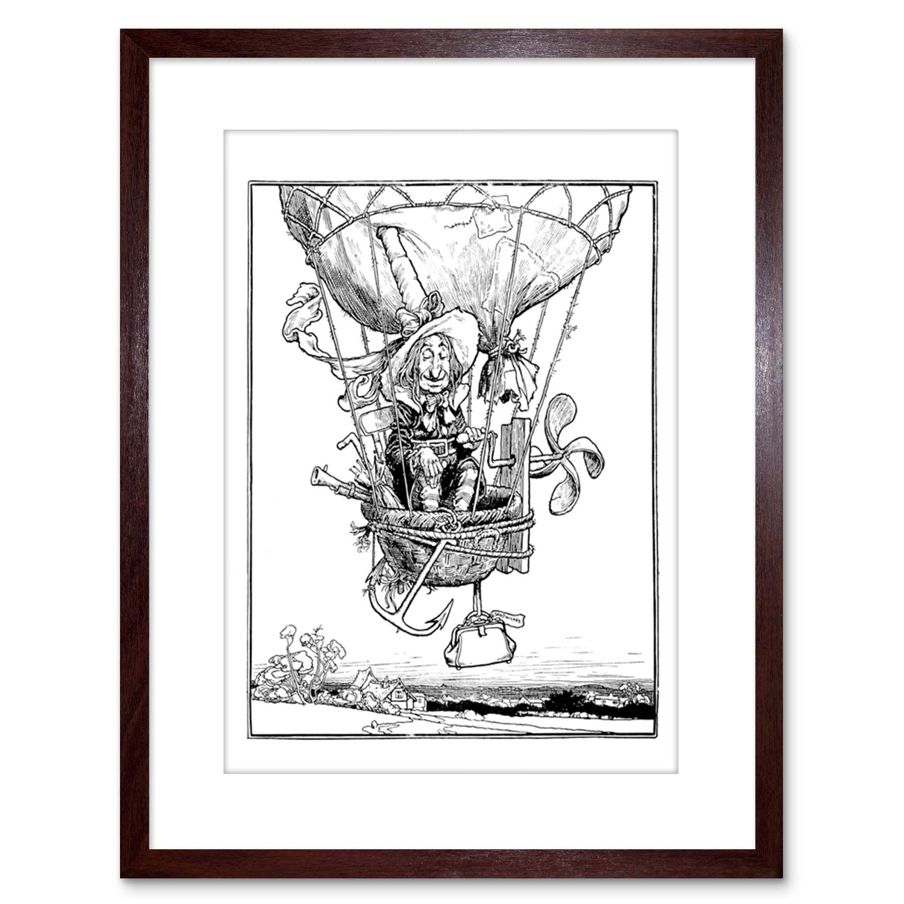 Wee Blue Coo WILLIAM HEATH ROBINSON UNCLE LUBIN HOT AIR BALLOON FRAMED ART PRINT F97X11089