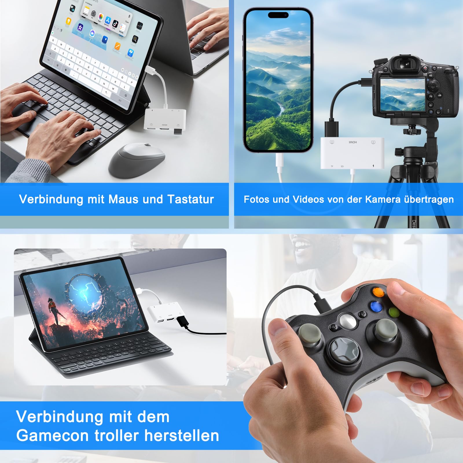 Lightning HDMI Adapter, 6 in 1 HDMI Digital AV USB SD/TF Adapter, USB Adapter mit Ladeanschluss, SD/TF Kartenleser Kompatibel mit iPhone14/14Pro/14ProMax/14Plus/13/12/11/SE/X/8/7/6, Für i-Pad