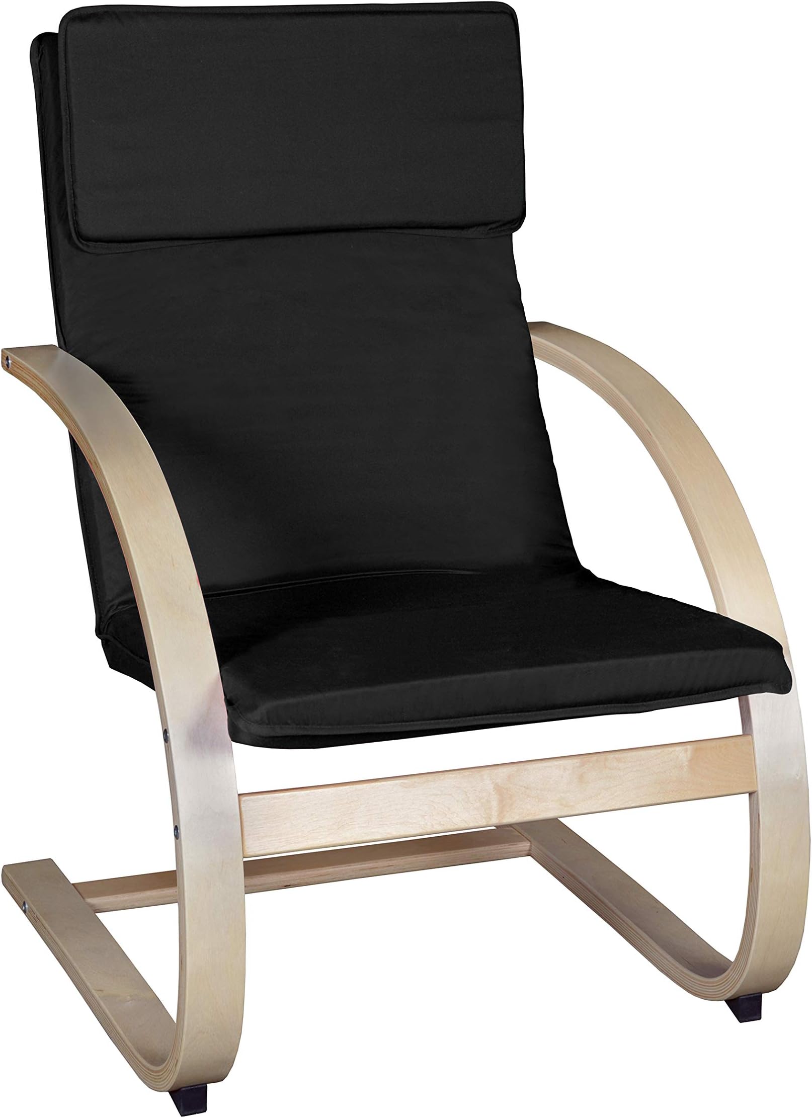 Mia Bentwood Reclining Rocking Chair – Lightweight, Ergonomic & Durable with Washable Cotton Cover, Sturdy Cantilever Frame for Home, Office & Nursery (Natural/Black)
