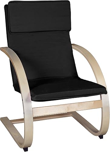 Silla reclinable de madera curvada Niche Mia, de nogal mokabeige, Madera Algodón, NaturaNegro