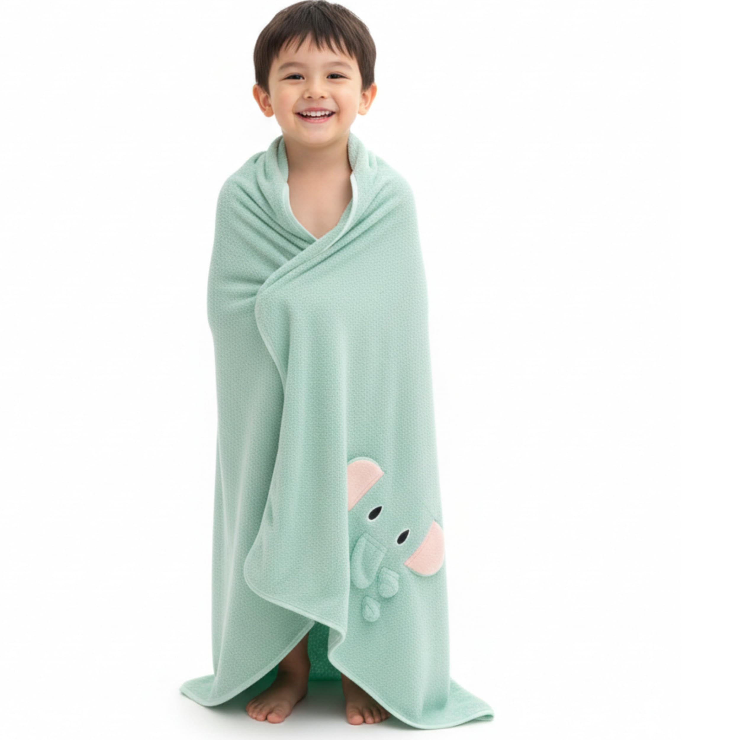 Microfiber Baby Bath Towel Ultra Soft Quick Dry Baby Towel Lightweight Elephant Cartoon Print Towel for Boys & Girls (Green Elephant)-image-22