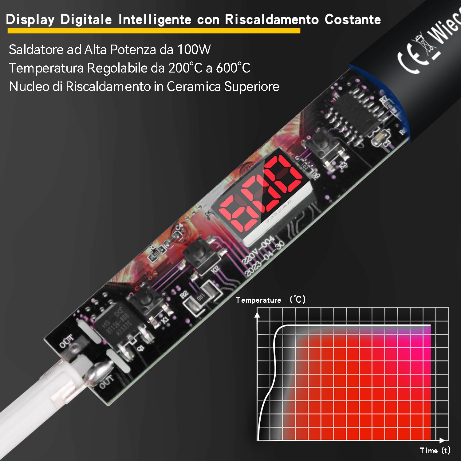 Kit Saldatore a Stagno 100W Digitale con Schermo LCD Temperatura Regolabile 200℃-600℃ 5 Punte 15g Filo