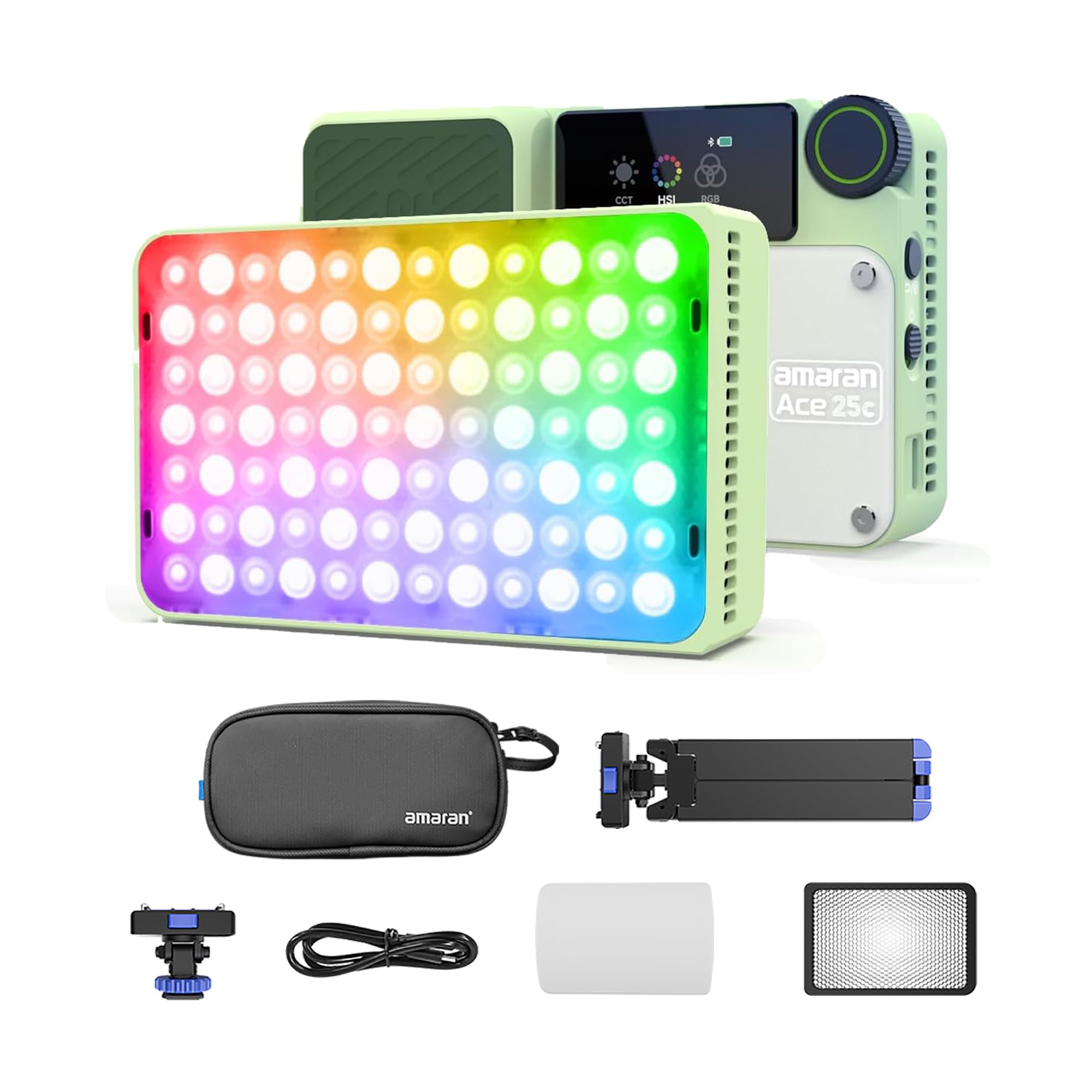 Amaran Ace 25c Luce Video RGB CCT 25W Portatile, Con Batteria E Ricarica PD, Per Vlogging E Contenuti Creativi (Verde)