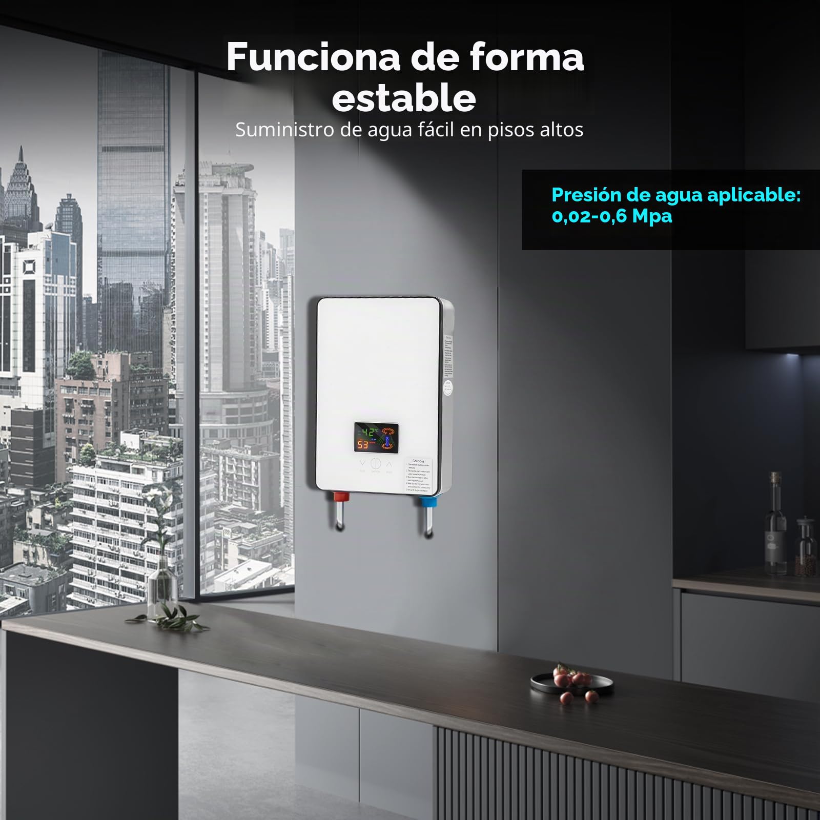Calentador de agua eléctrico digital, 6500 W, sin tanque, para baños, peluquerías, hoteles, salones de belleza, escuelas, hospitales, 18,6 x 5,7 x 27,7 cm (blanco)