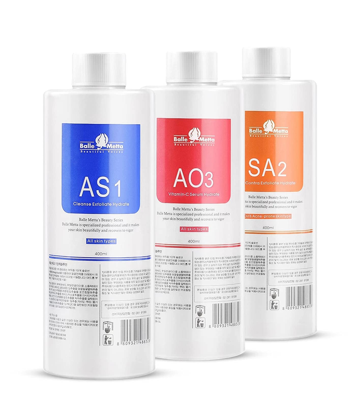 Aqua Peeling Solution Facial Skin Care Serum Dermabrasion Cleaning Liquid Salon Professional Special Solutions for Small Bubbles Facial Hydra Machine 3 Bottles x 400ml