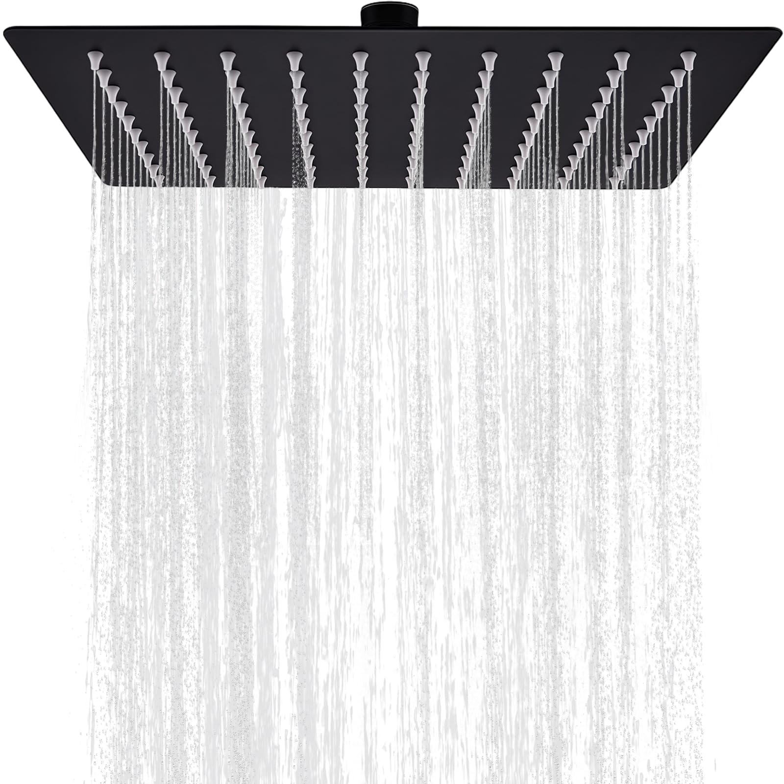 Nbbeng Black 12 Inch Square Rainfall Shower Head, Stainless Steel Anti-Rust Fixed Waterfall Shower Head, Waterfall Full Body Coverage High Pressure Rain Showerhead With 144 Jets