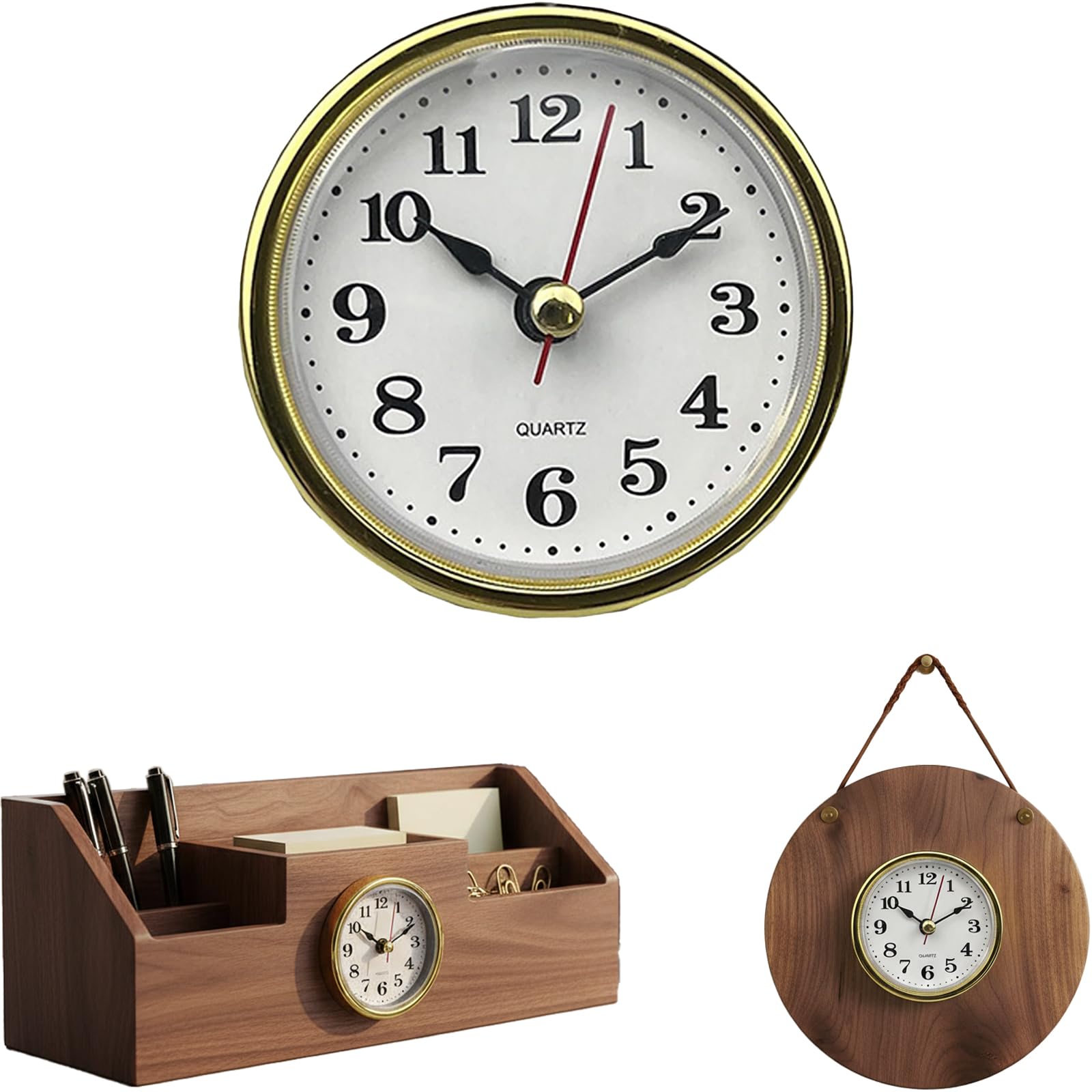 Tangseajiao 1 Pc Gold Mini 2-1/2 Insert Clock 65mm Round Movement Clock White Face Tone Arabic Numerals Head Mini Home Décor Product