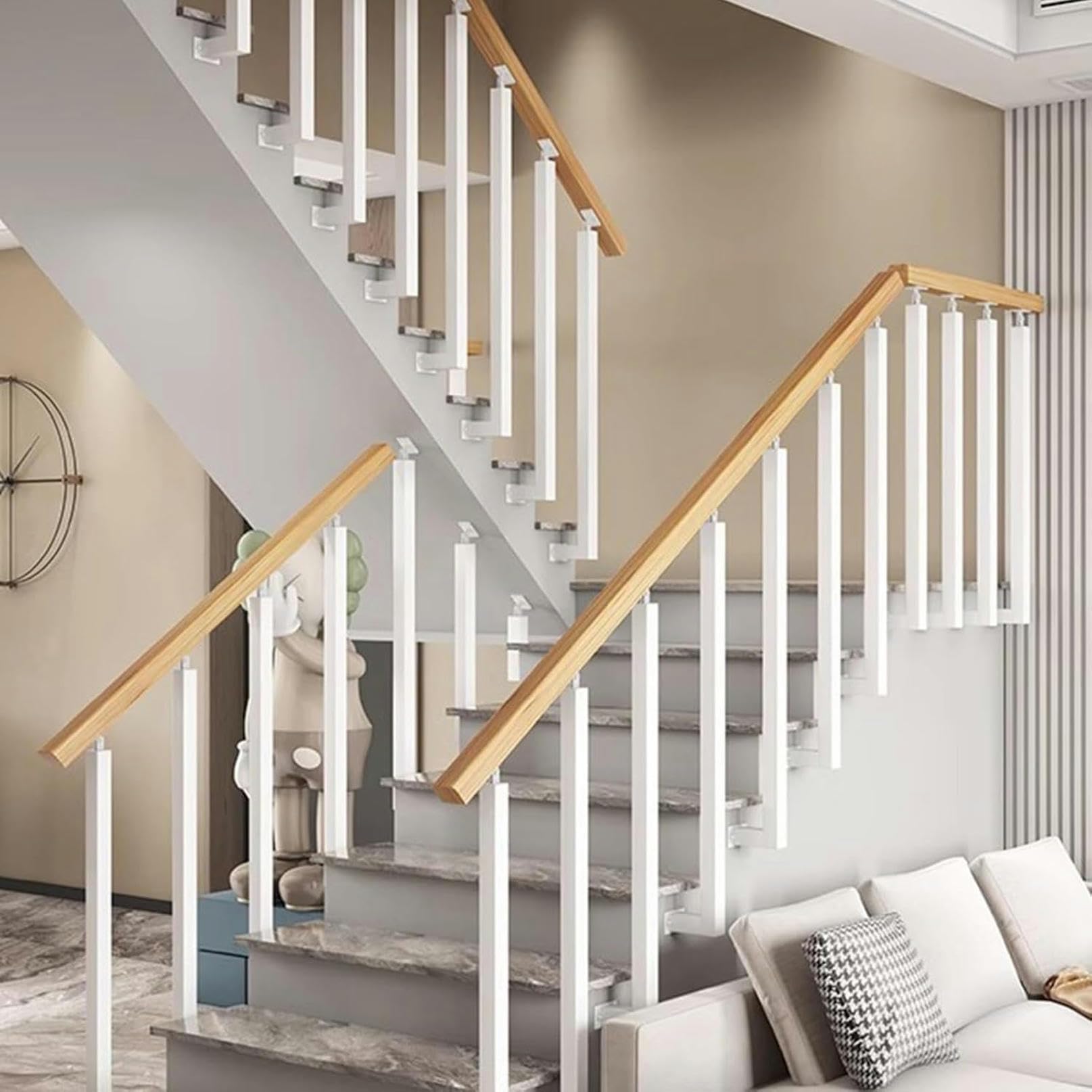 GLDYTVF Adjustable Metal Stair Balusters, Side-Mount Railing Spindles Set, Square Hollow Handrail Posts with Screws, 75cm (29.5") - White Staircase Connectors