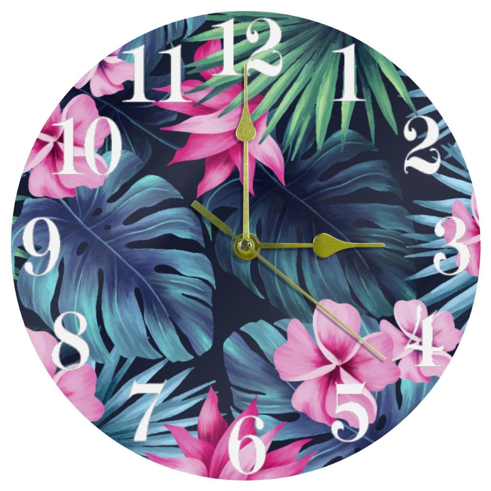 Horloge murale silencieuse sans tic-tac à quartz fleurs tropicales 25cm