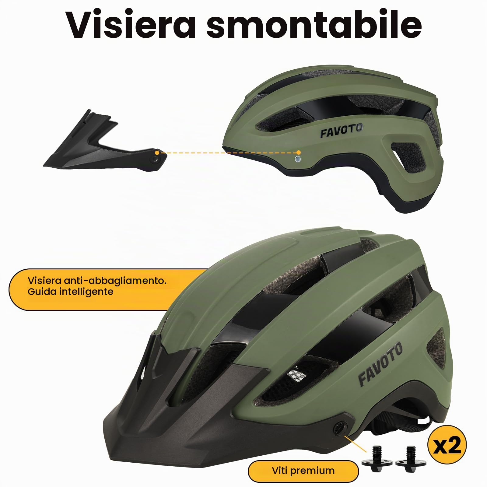 Favoto Casco da mountain bike, leggero, per adulti, per mountain bike, da strada, regolabile, per uomo e donna, design a tripla scocca, certificato CE