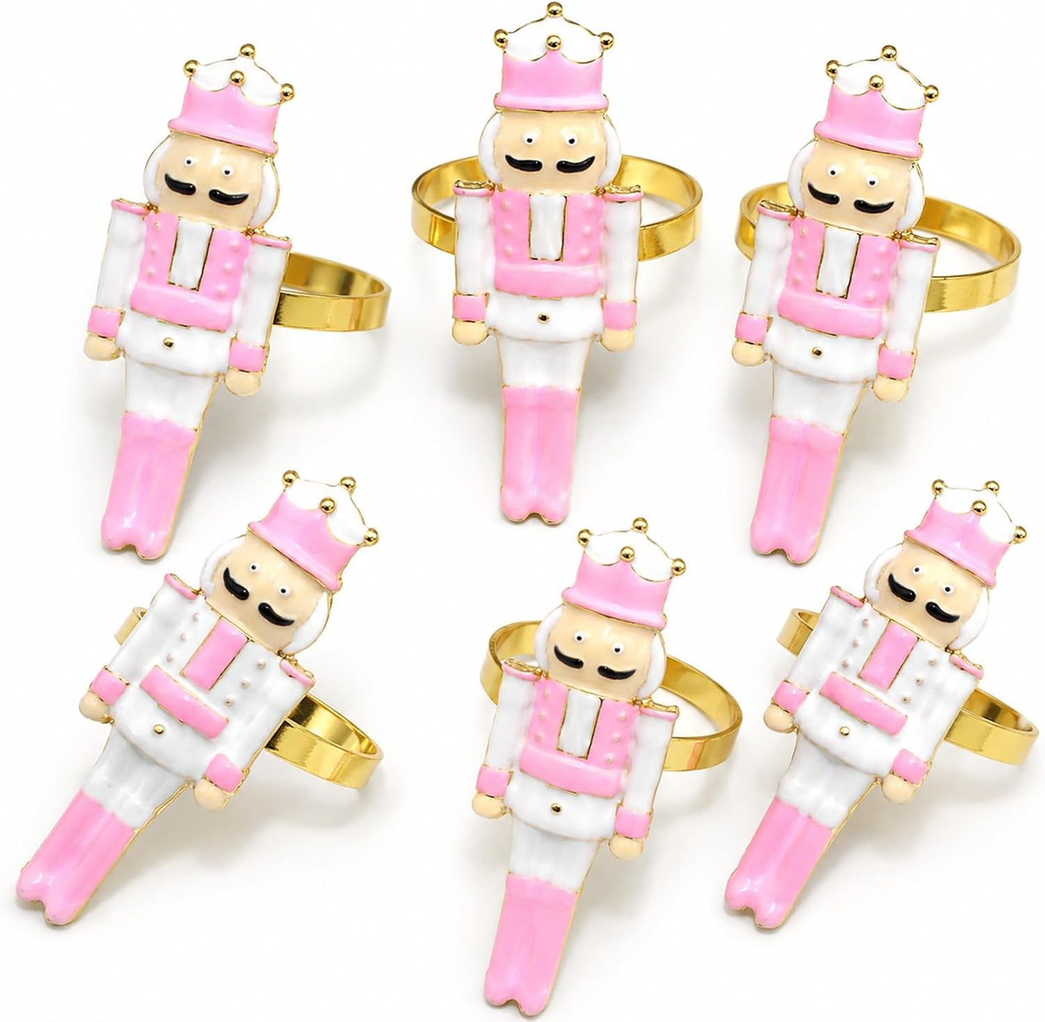 LOGOFUN 6PCS Nutcracker Napkin Rings Christmas Table Decor Set - Pink | Pink Soldier Napkin Rings Make Coordinated Place Settings For Christmas Parties And Family Meals