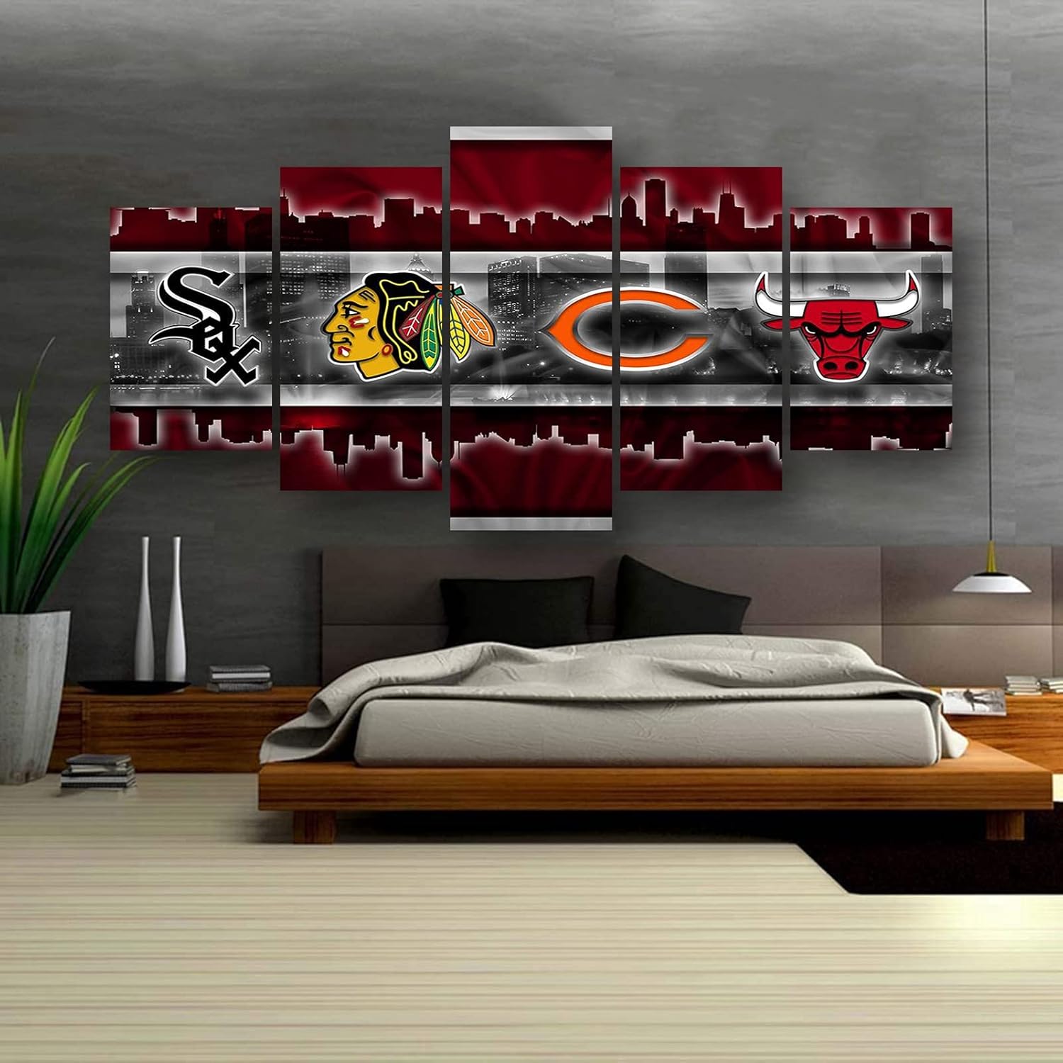 Chicago City Sports Team Poster Sports Canvas Wall Art Pattern Print Art Deco Fan Home Decor Photo (Framed,80x150cm)