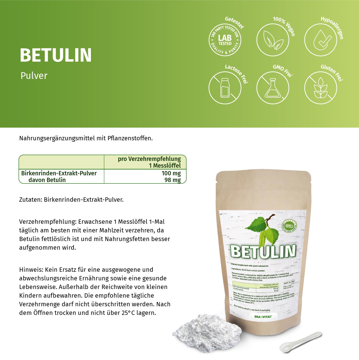Birkenrinden-Extrakt (Betulin) 98% kosmetischer Rohstoff 100 g DIY Kosmetik vegan