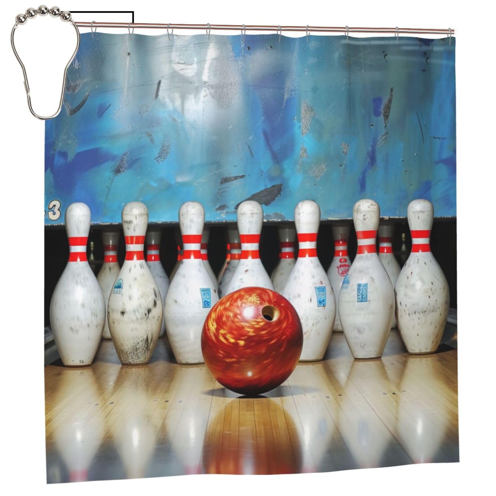 BWWHCCTI bowling Printed Shower Curtain With 12 Iron Hooks Opaque Quick Drying Waterproof Shower Curtains Sets For Bathroom 183x183 CM