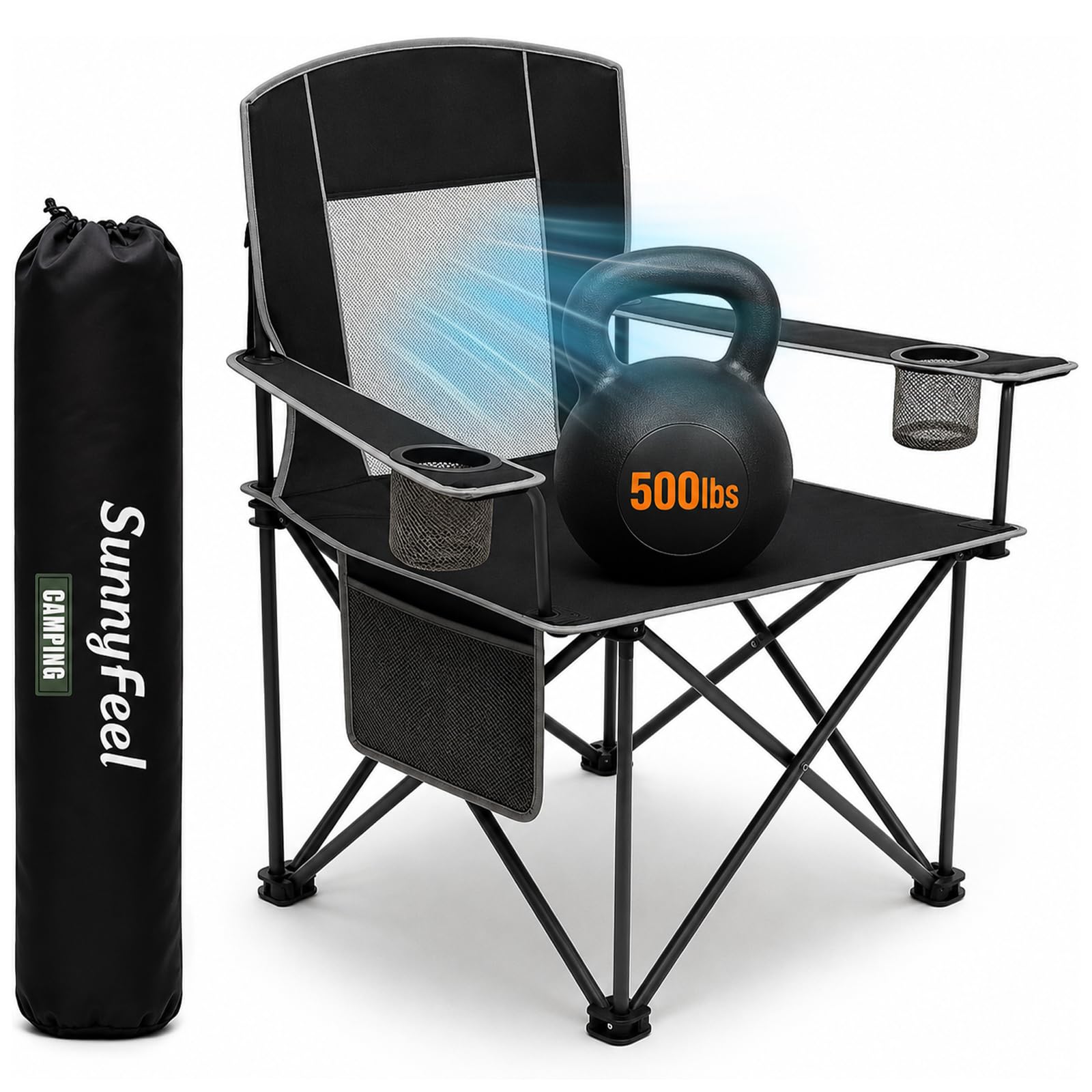 Oversized Camping Chair for Adults, Heavy Duty Folding Outdoor Chair Breathable Mesh, Cup…
