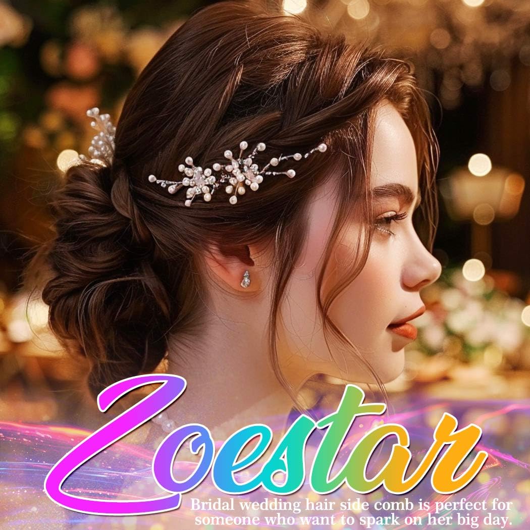 Zoestar Pettini per capelli da sposa con fiore e perle, accessorio per capelli per donne e ragazze (oro rosa)