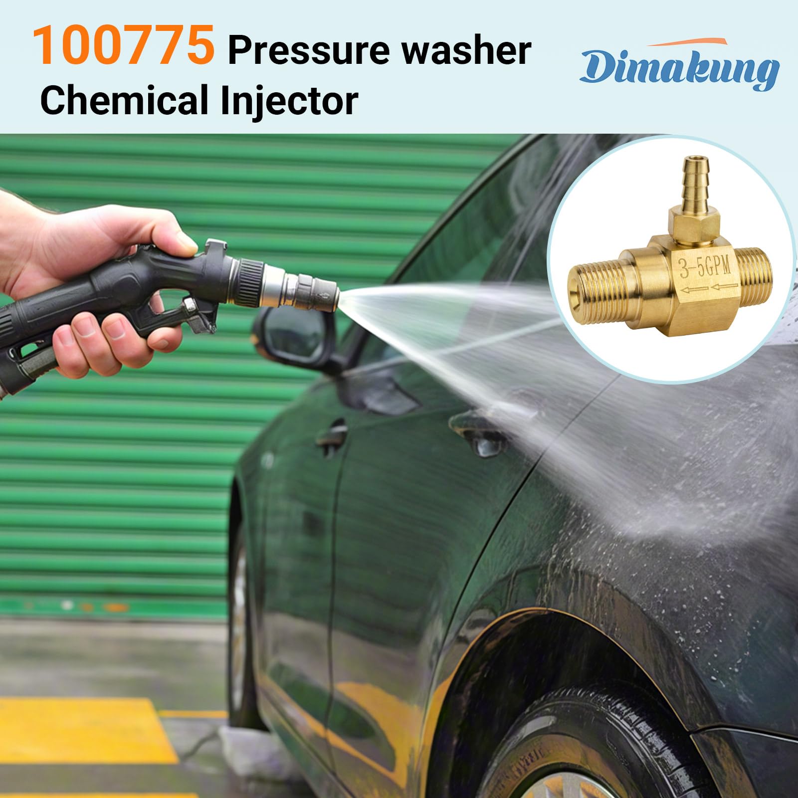 Inyector químico de 3-5 Gpm 100775 para lavadora a presión de bomba general, lavadora eléctrica, inyector de jabón, conexión rápida de 3/8 pulgadas, alto consumo (20%), 4500 PSI