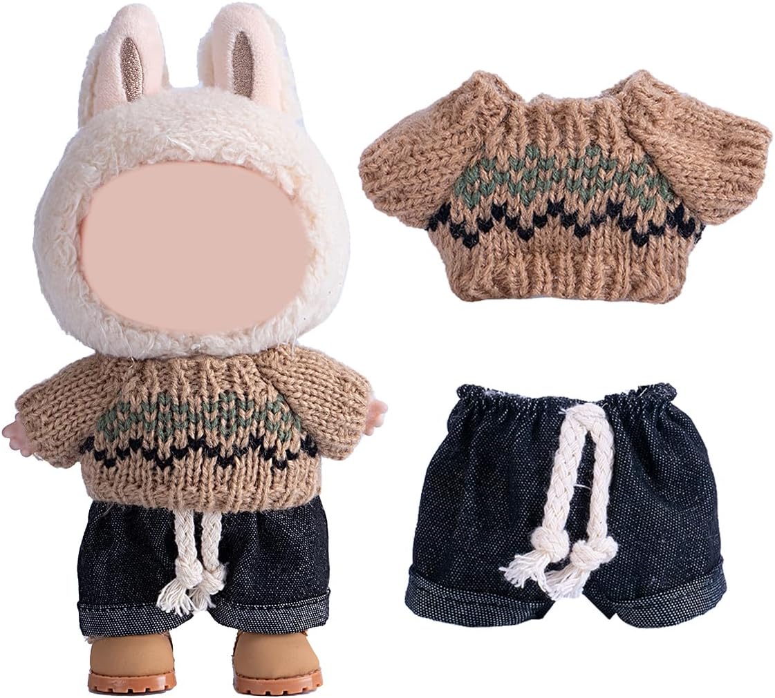 17cm Doll Clothes Set, Premium Jeans & Knitted Sweater Outfit for 17cm 15cm Dolls, Cute Dress Up Fashion, No Doll Included (D, 17cm/15cm)