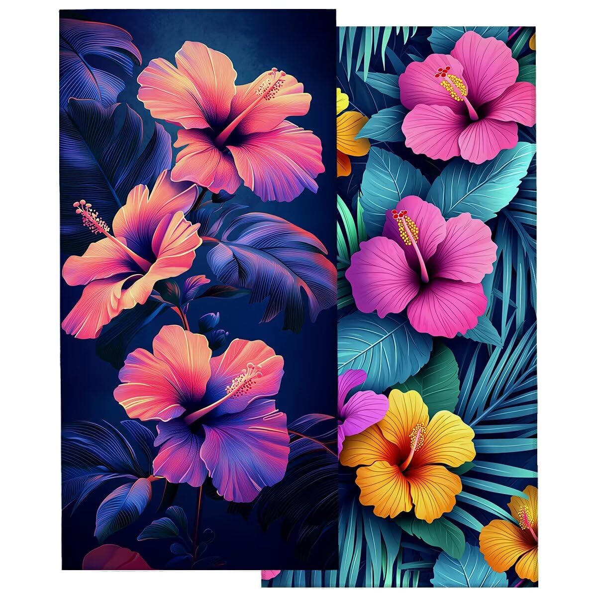 Ręcznik plażowy z mikrofibry, duży ręcznik kąpielowy 100 x 220 cm, zestaw 2 szt. szybkoschnących prześcieradeł kąpielowych w kwiaty, odporny na piasek ręczniki plażowe z mikrofibry do podróży