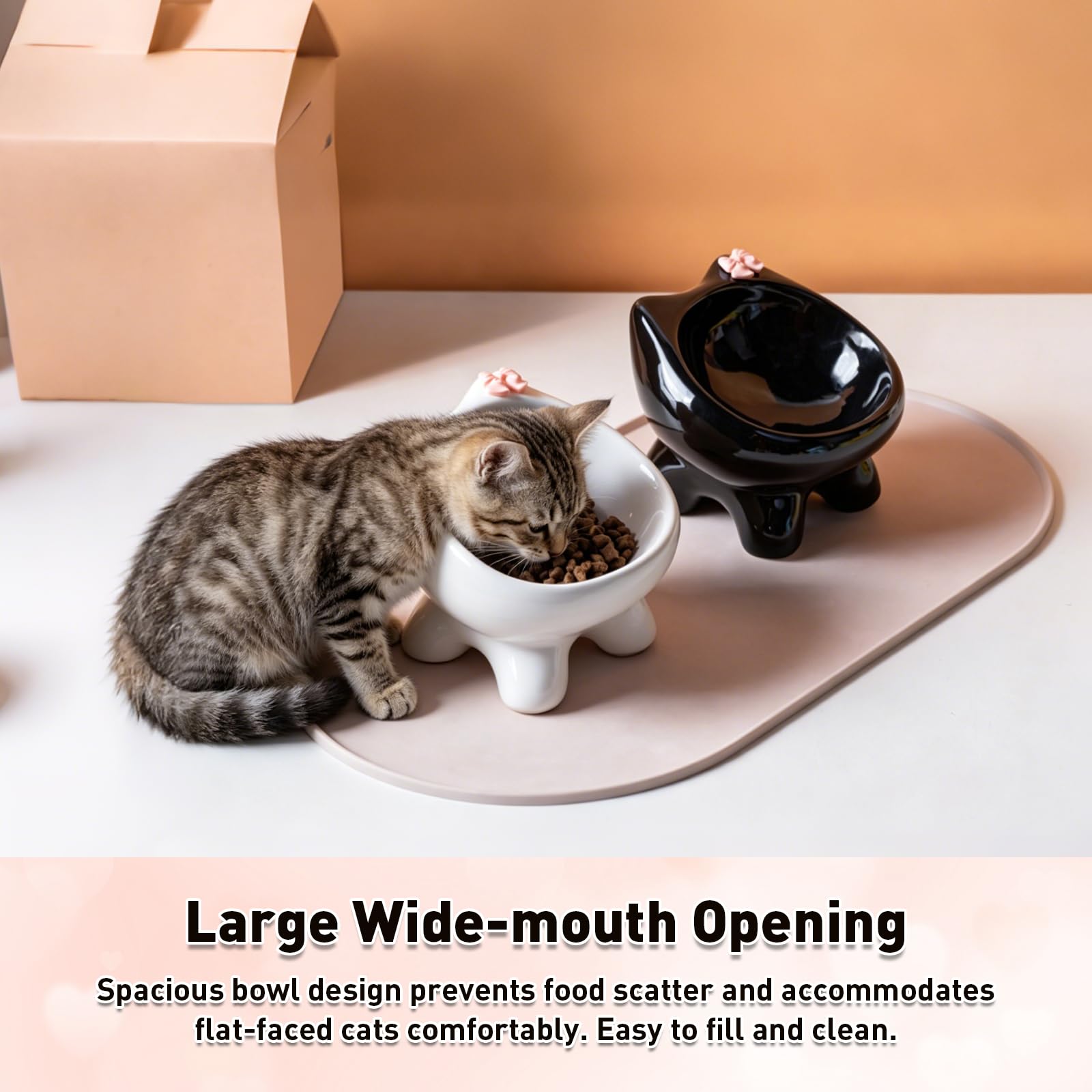 Ciotola per gatti in ceramica, ciotola rialzata per cani e gatti, blu | Ceramica per uso alimentare adatta ai gatti con superficie piatta